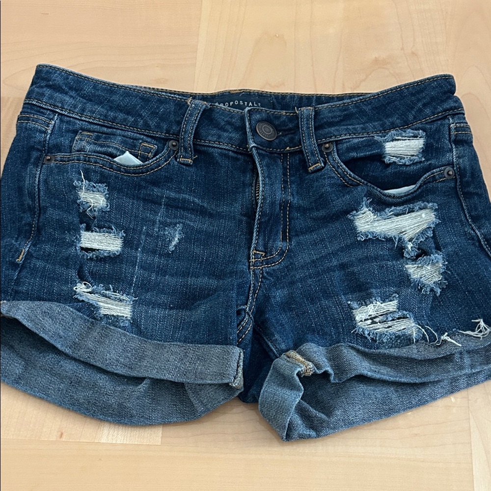 Aeropostale Distressed Dark Blue Jean Shorts